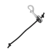 Close-up of a Dive Rite Bungee Slider with a stainless steel bolt snap and adjustable black cord